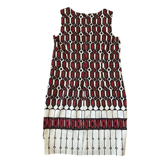 Talbots Red, Black & White Abstract Geometric Print Sleeveless Dress Size 8 - Picture 2 of 8